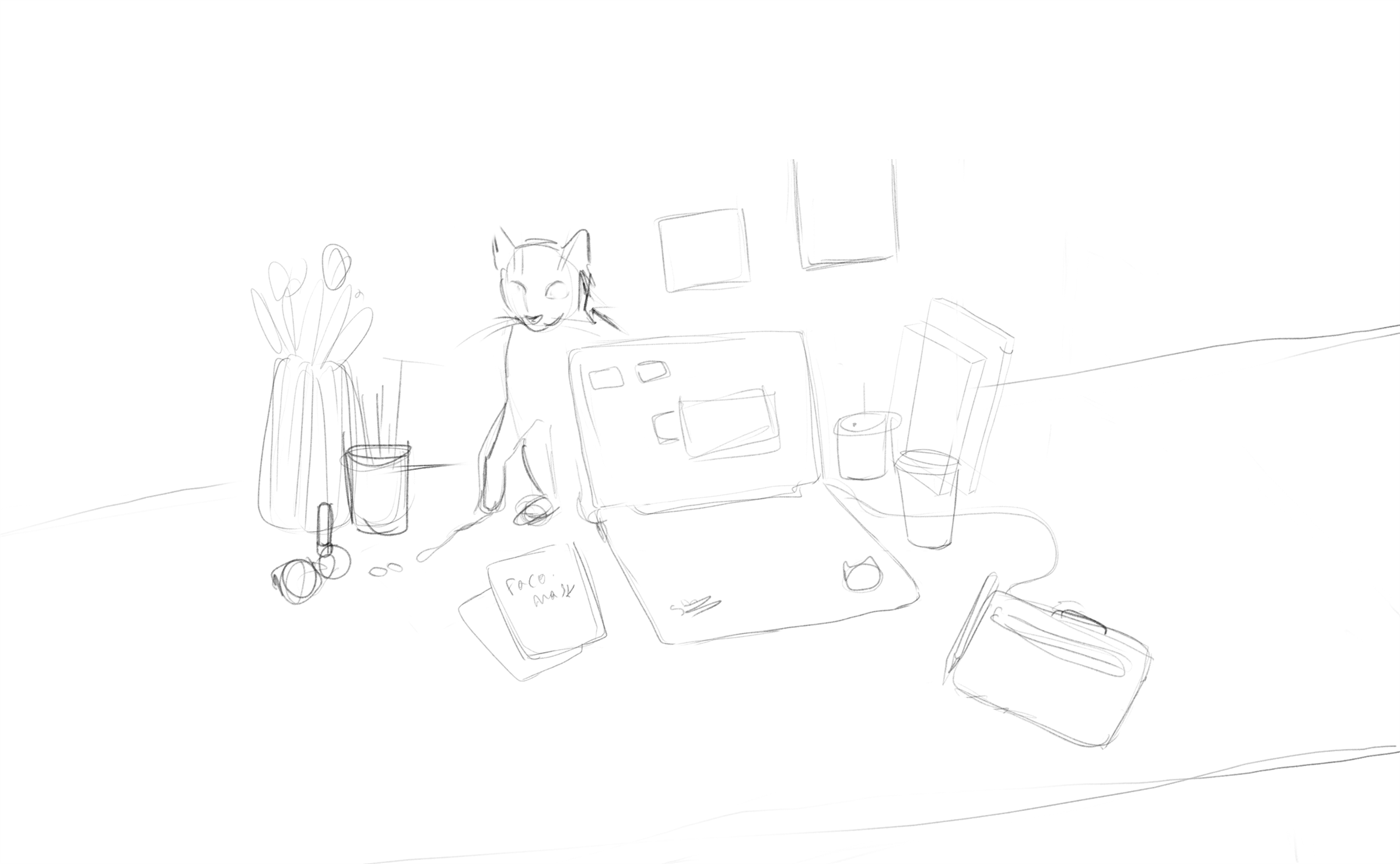 Illustrated desk workspace